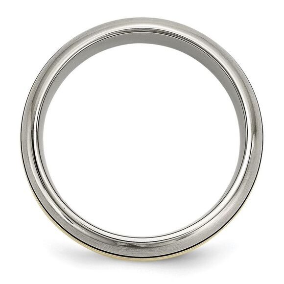 Kazi Luxury Titanium Antiqued & Brushed 14k Yellow Gold Inlay 8mm Grooved B&